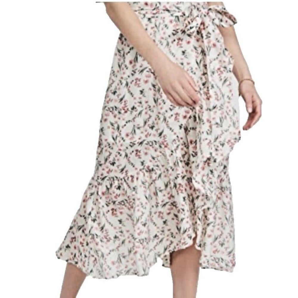 NWT Minkpink Women's Pink Floral Dress Sz L Balloon Sleeves Tie Belt Cottagecore - Picture 12 of 14
